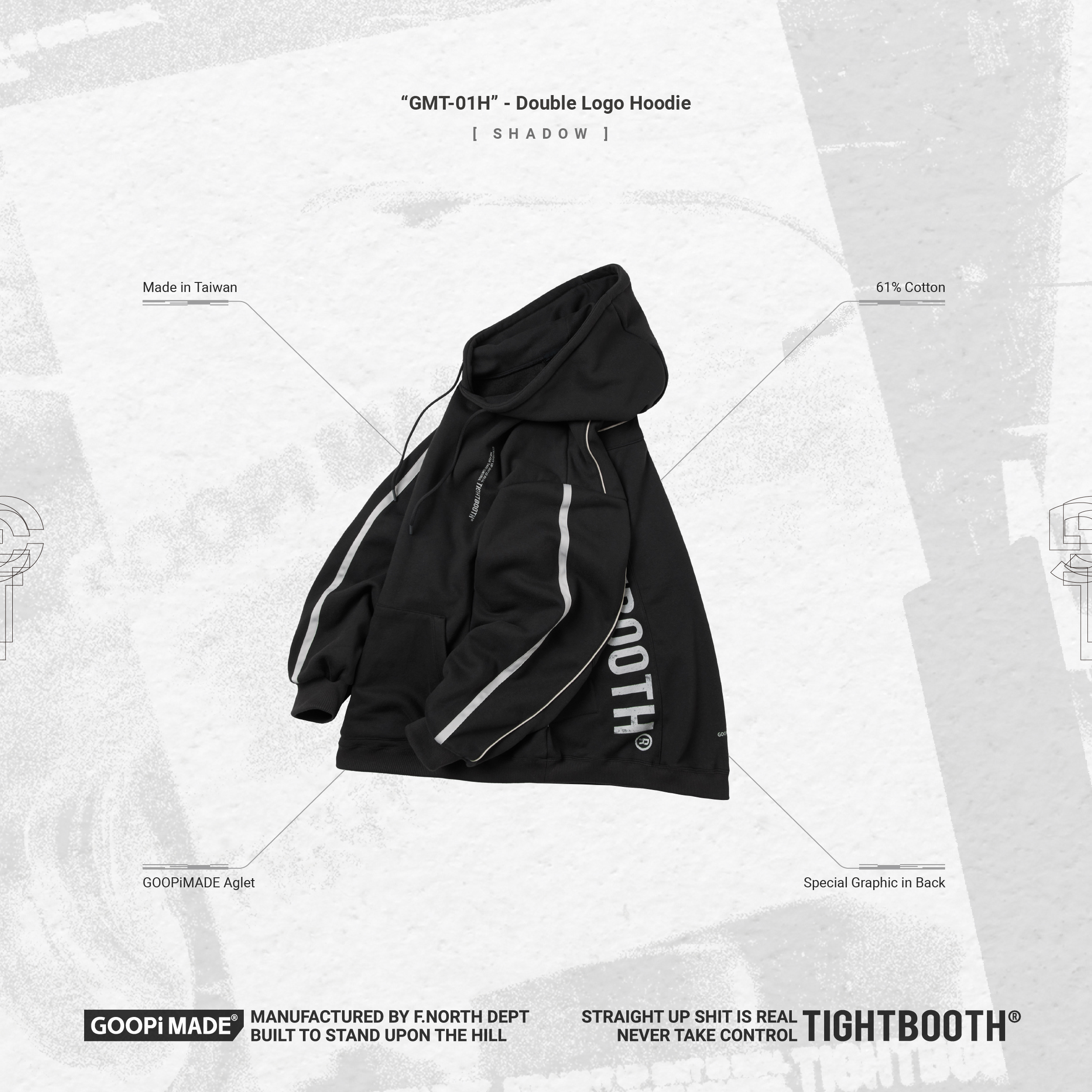 GMT-01H” - Double Logo Hoodie - Shadow