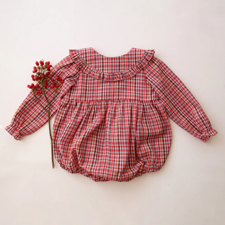 Dannie and Lilou-Button Front Bubble Playsuit長袖娃娃領鈕扣包屁衣(Holiday Check)