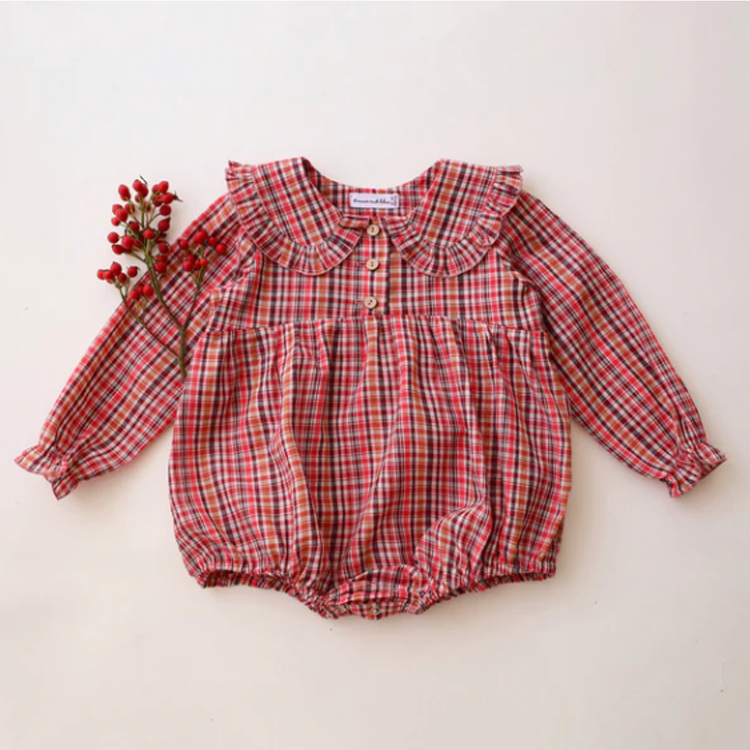 Dannie and Lilou-Button Front Bubble Playsuit長袖娃娃領鈕扣包屁衣(Holiday Check)