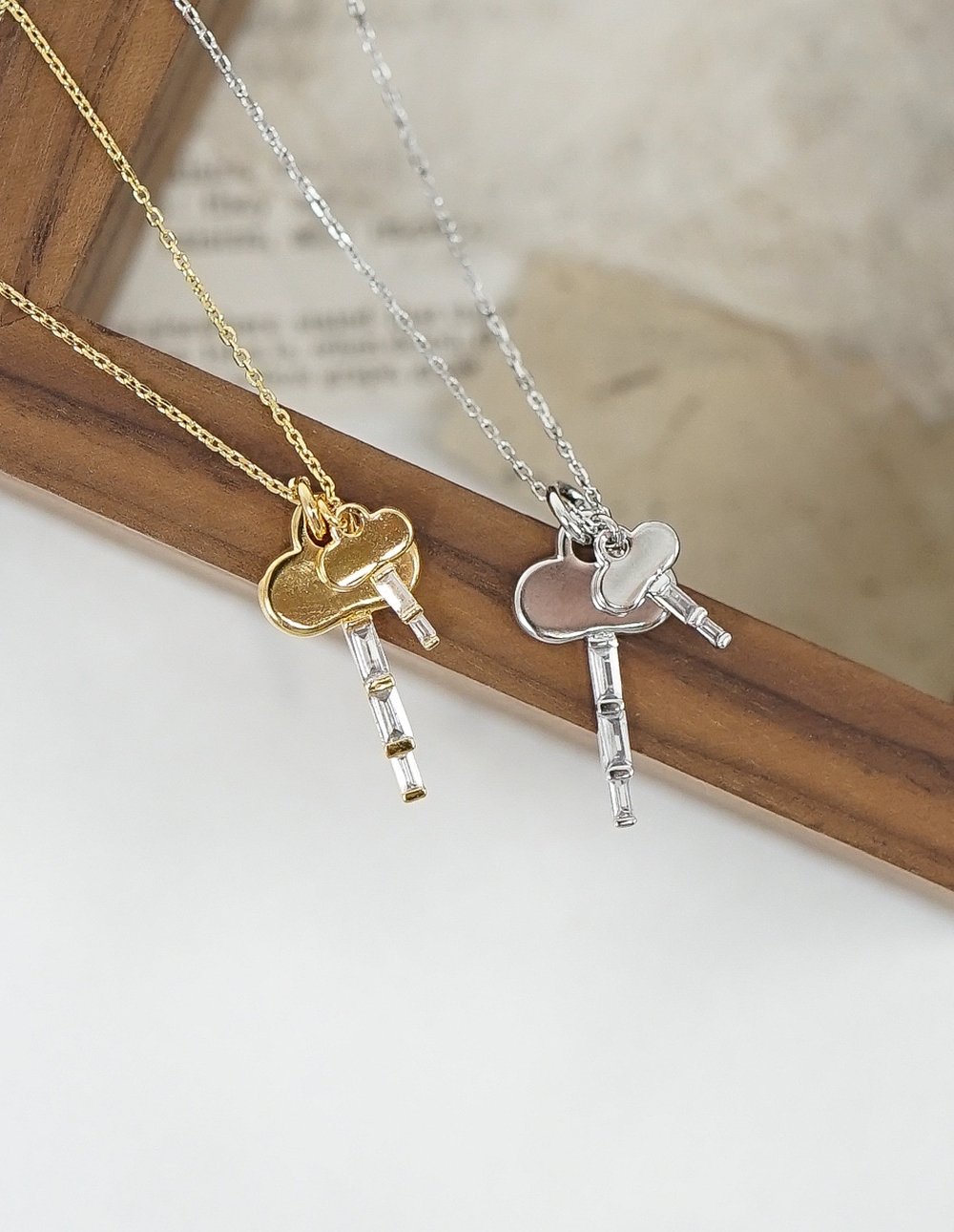 925 純銀方形切割鑽雙鎖匙項鍊