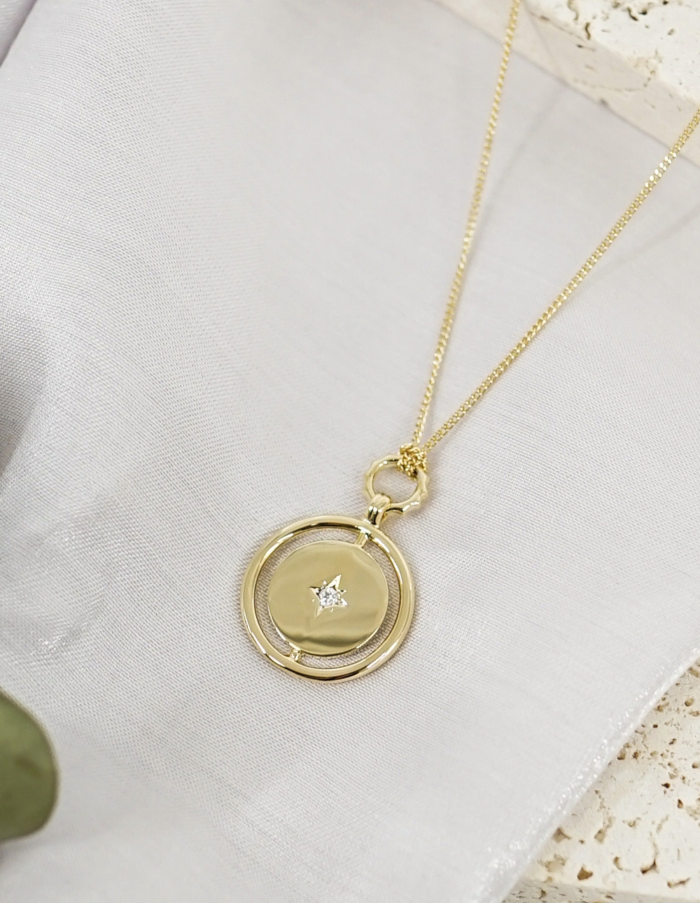 925 純銀星芒圓牌項鍊