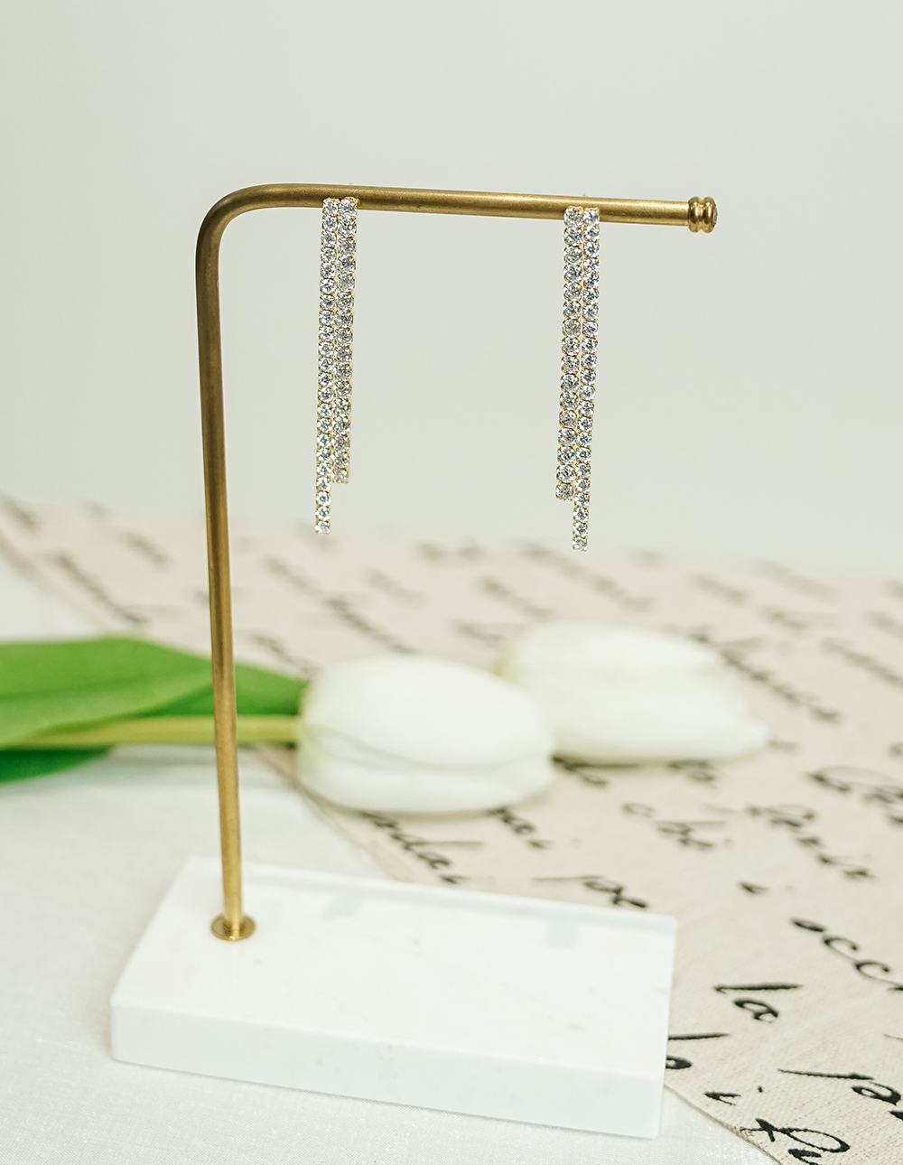 925 純銀施華洛世奇雙排長短鑽耳環