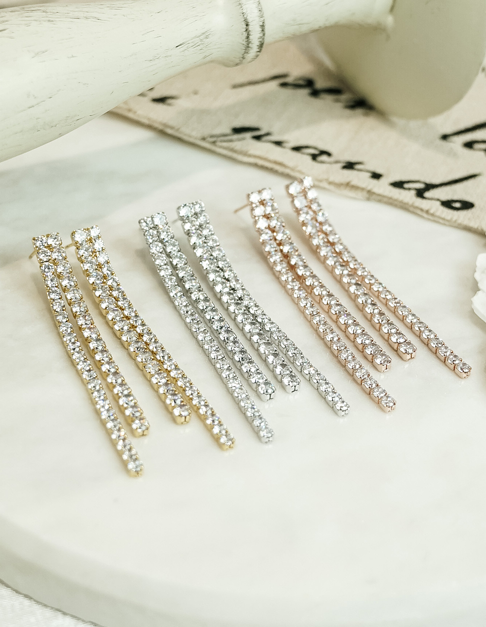 925 純銀施華洛世奇雙排長短鑽耳環