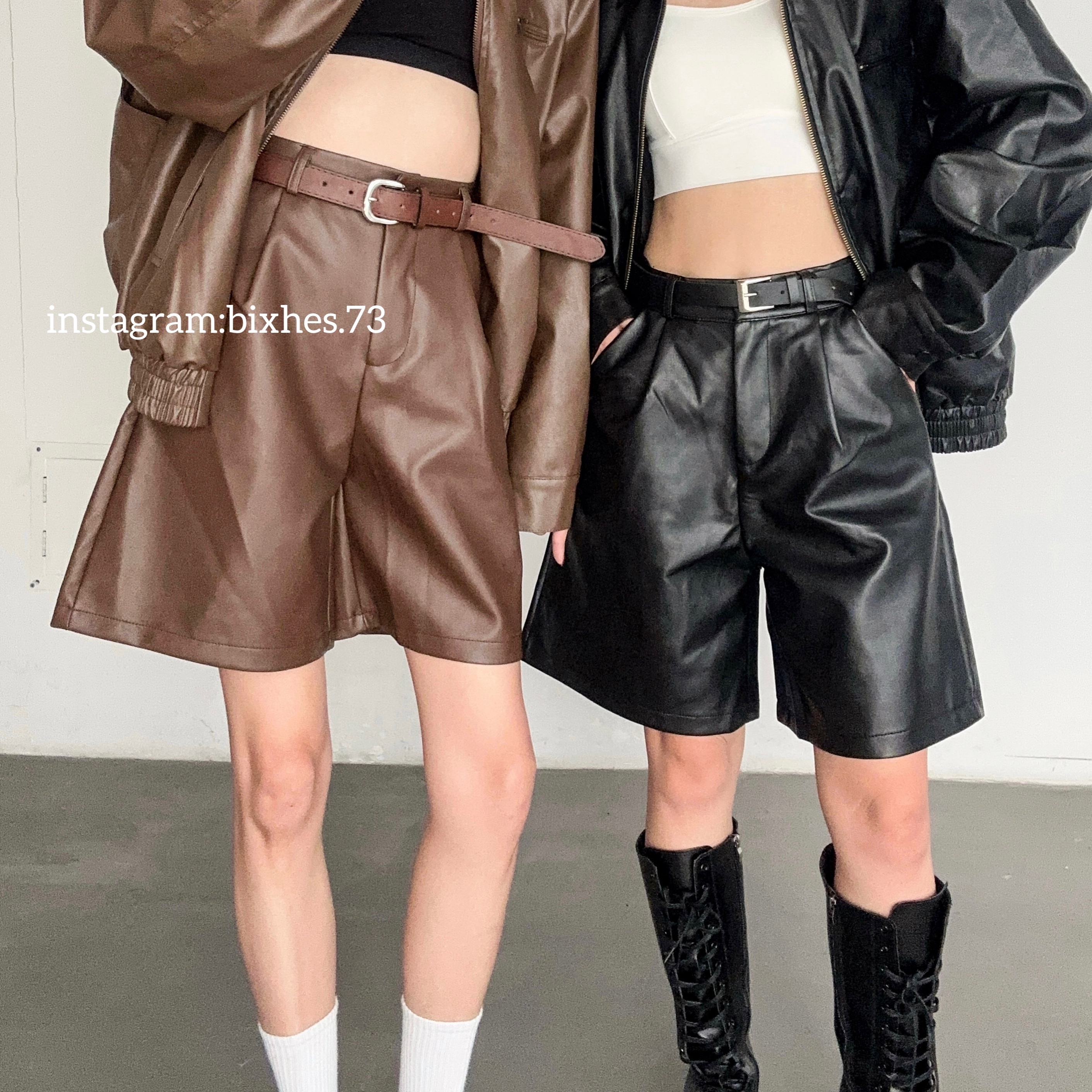 質感寬版五分皮褲(E00067)