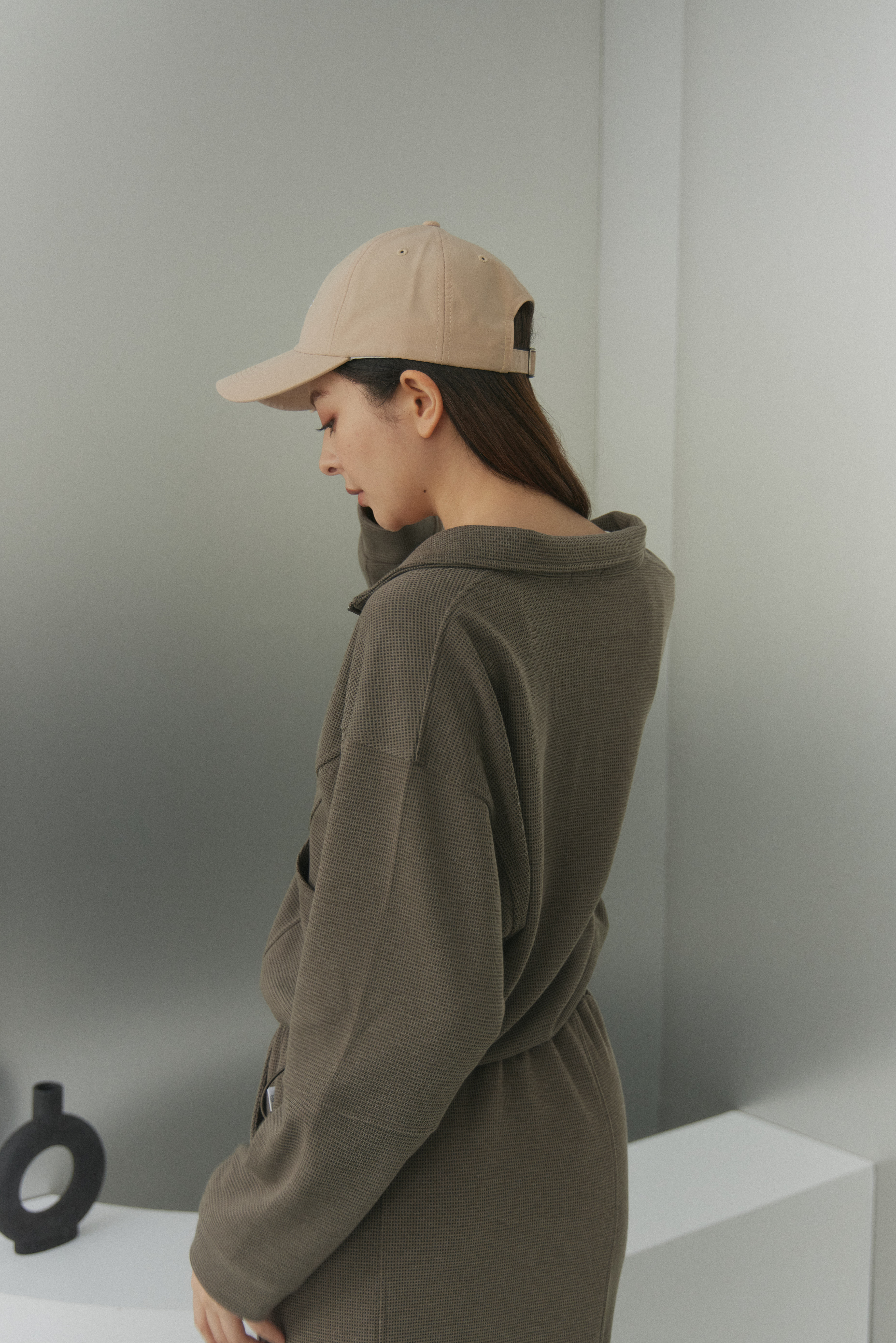 華夫格寬袖縮腰外套- 咖啡