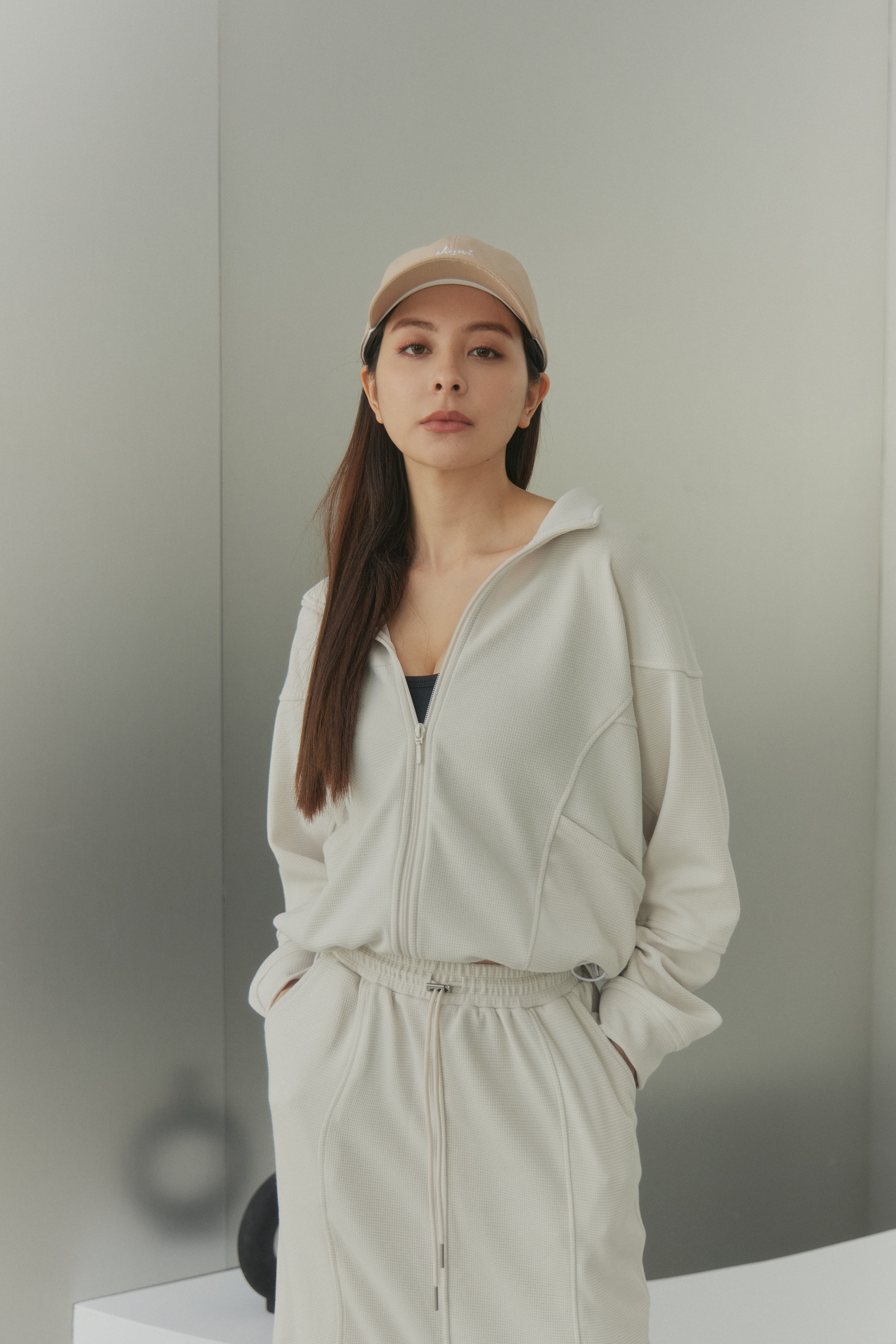 華夫格寬袖縮腰外套- 奶白