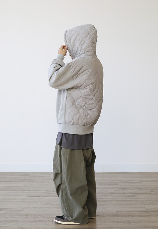 寬版拉絨絎縫連帽羽絨T恤