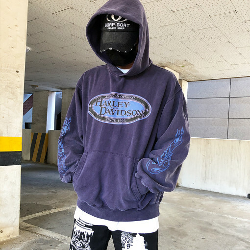 復古哈雷拉絨連帽T恤