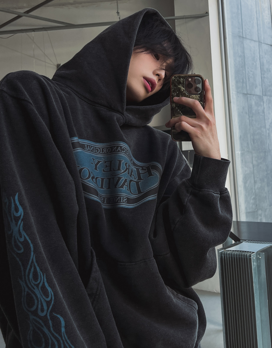 復古哈雷拉絨連帽T恤