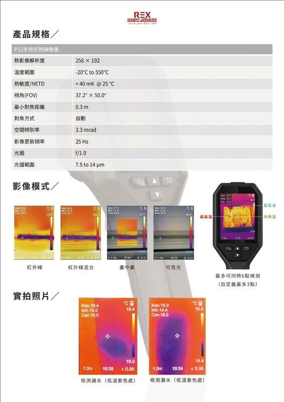 ＊中崙五金【附發票】REX 手持式熱顯像儀 P32 紅外線熱像儀 適用 : 抓漏 / 檢測電盤 / 太陽能板
