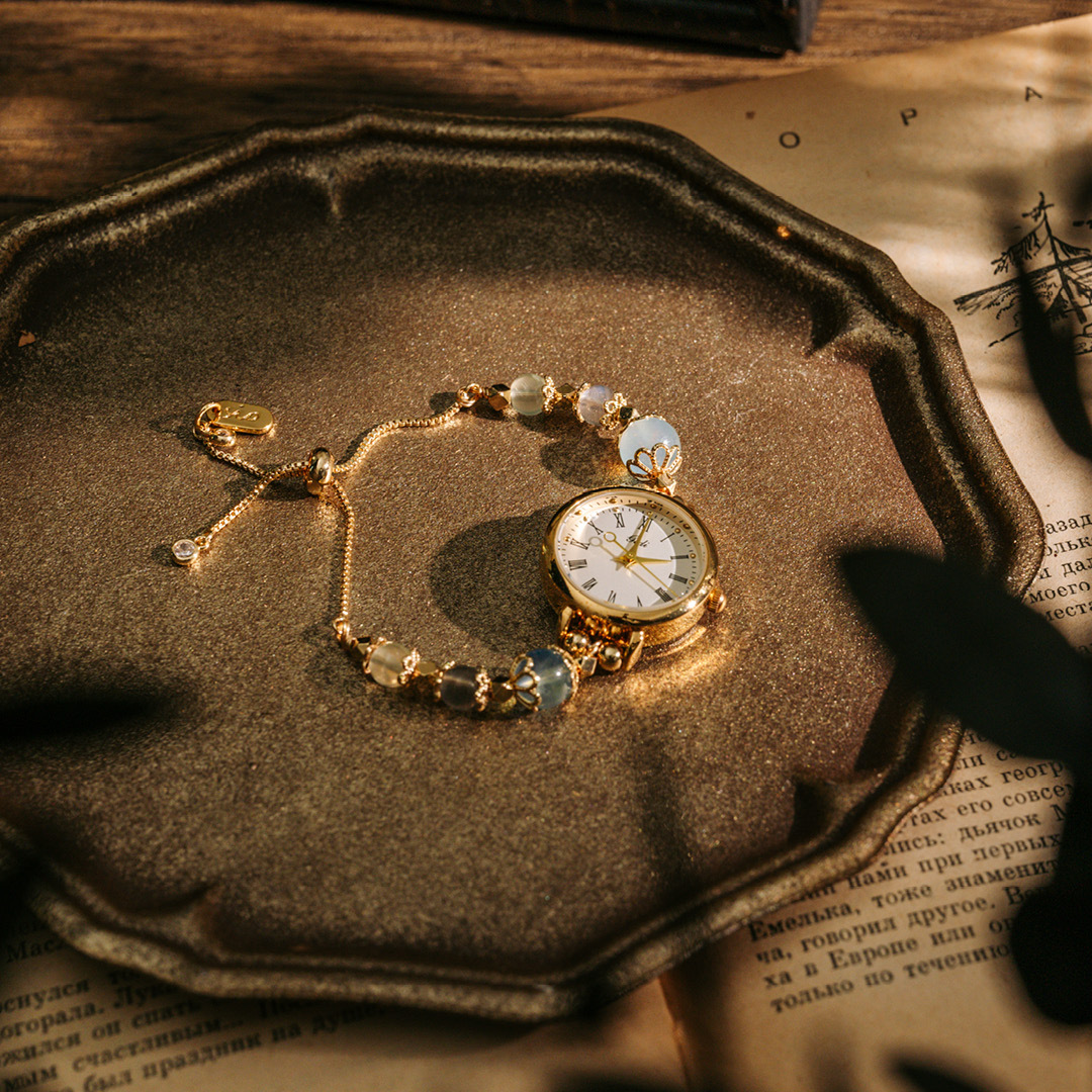 【時光】水晶腕帶手錶-潮汐(海藍寶/月光石/葡萄石)