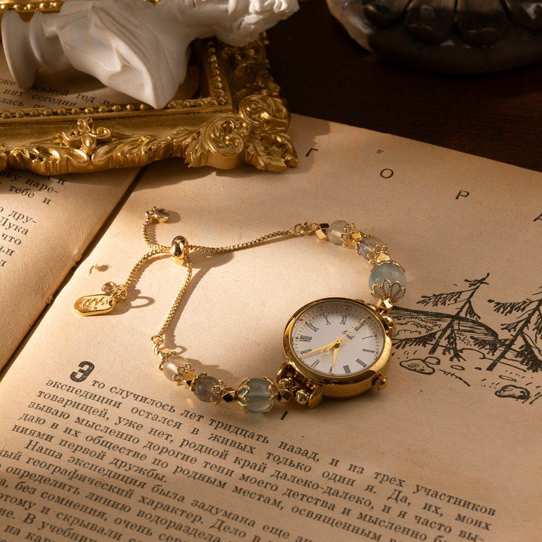 【時光】水晶腕帶手錶-潮汐(海藍寶/月光石/葡萄石)