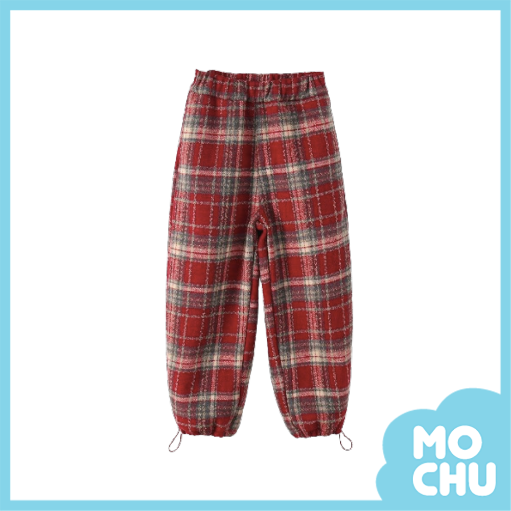 (130cm現貨)格紋束口加絨長褲