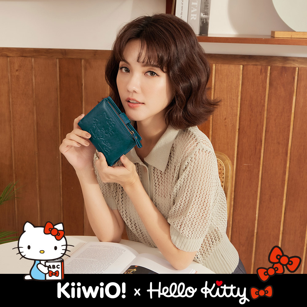 Hello Kitty x Kiiwi O! 聯名款．真皮機能短夾(附活動票卡夾) EMY 藍 