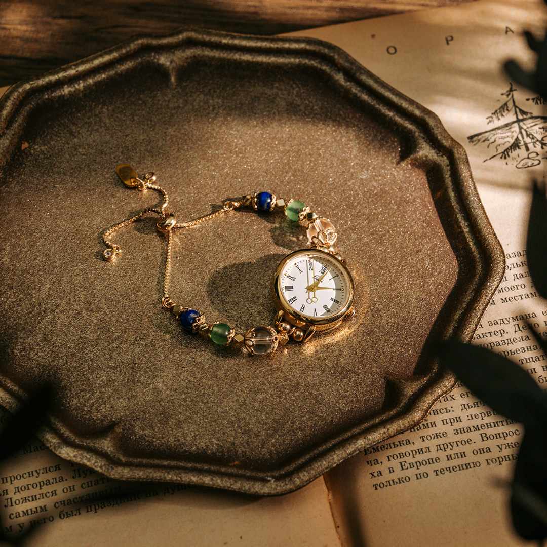 【時光】水晶腕帶手錶-水漾(白水晶/綠東陵/青金石)