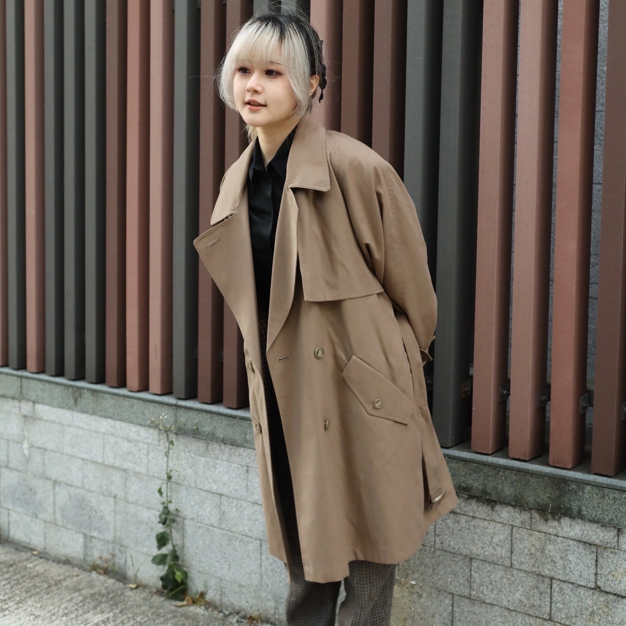 日本製深卡其寬鬆束腰乾濕褸