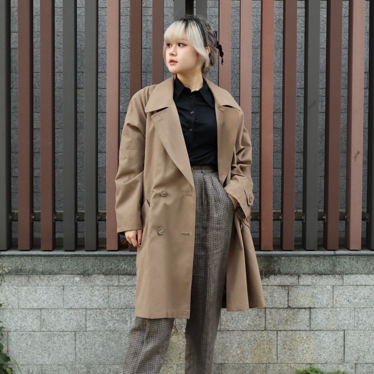 日本製深卡其寬鬆束腰乾濕褸