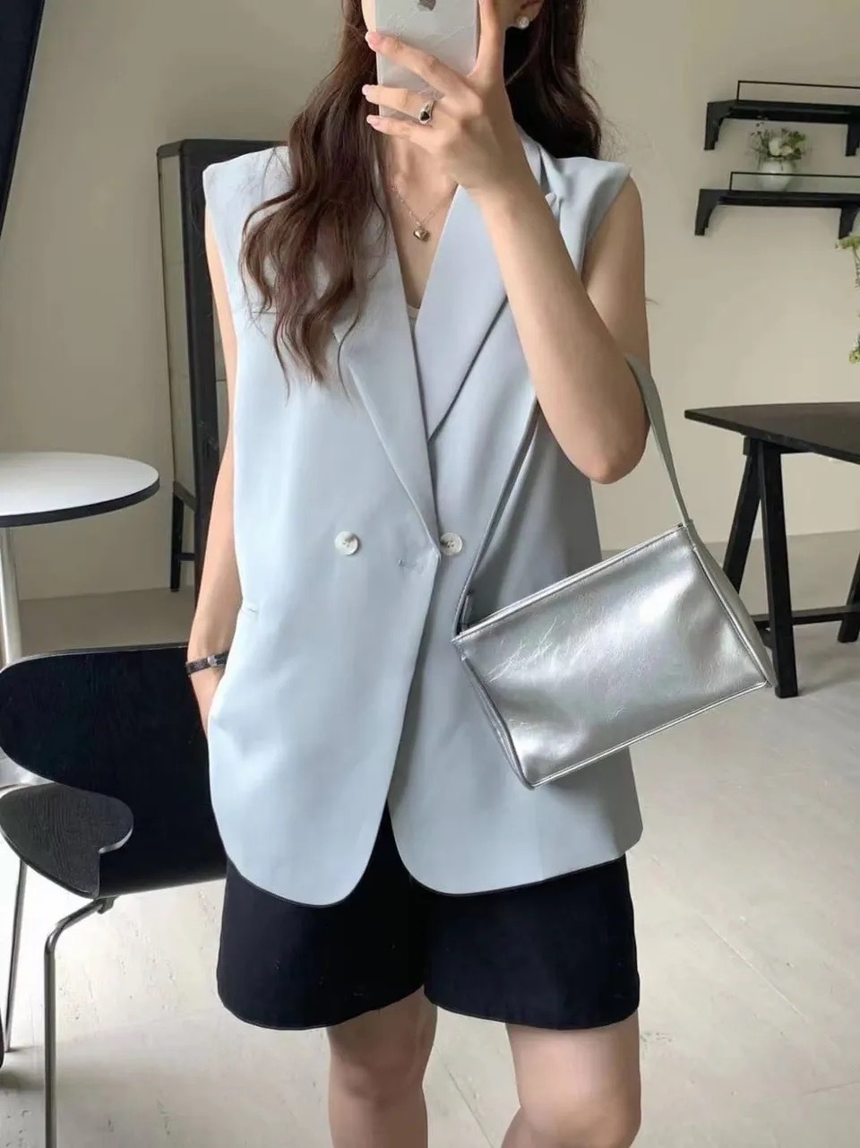 自訂款長版無袖西裝背心