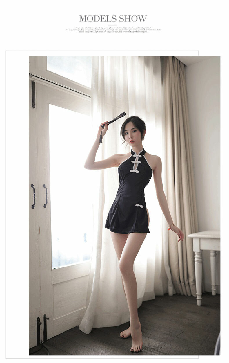 復古風情旗袍連身短裙制服(黑)|情趣內衣