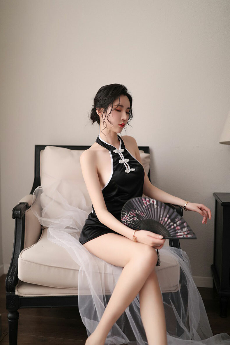 復古風情旗袍連身短裙制服(黑)|情趣內衣