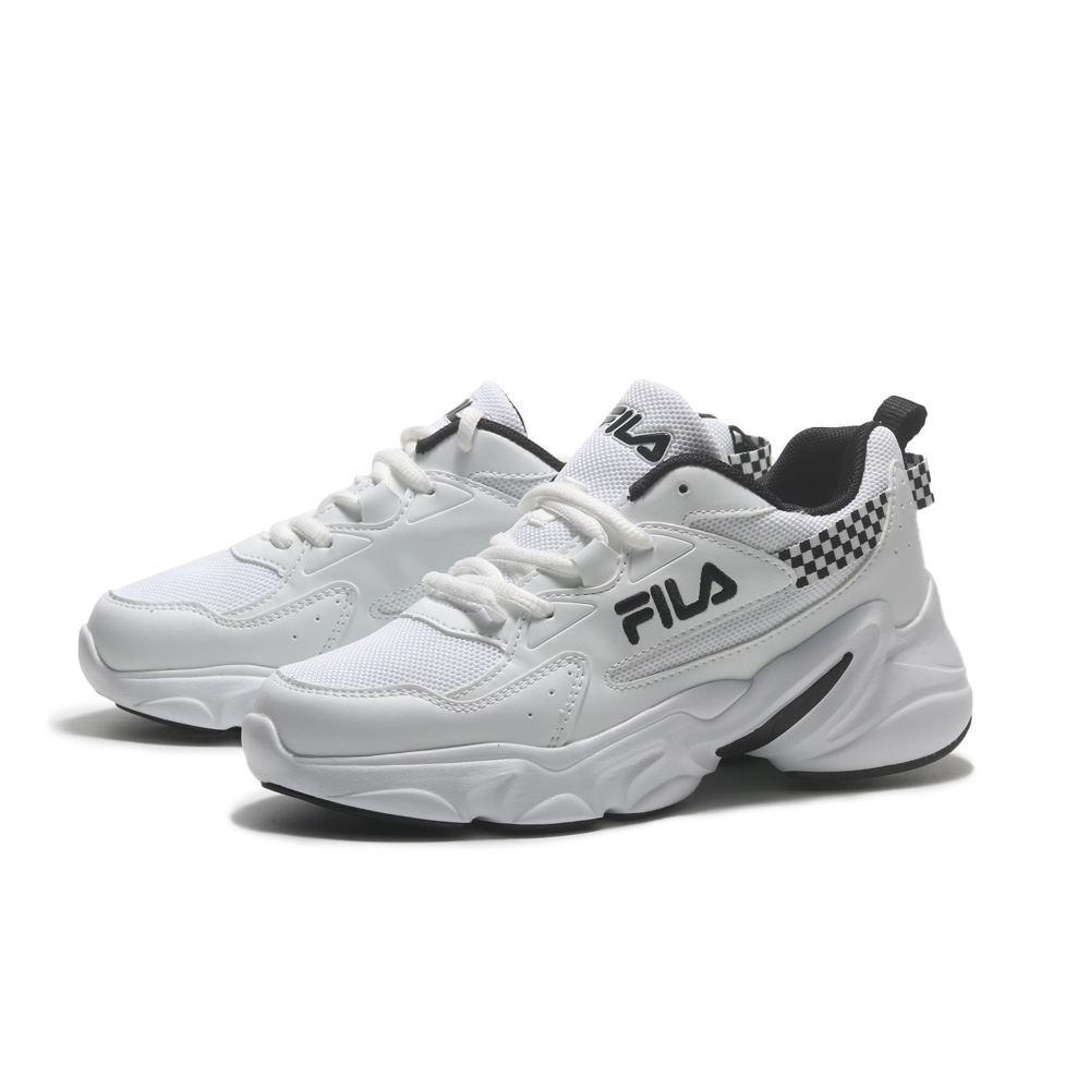 【下殺↘ $1290】FILA 休閒鞋 白黑 格紋 復古 老爹鞋 女 5J329Y110