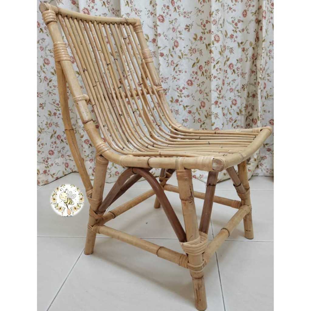 Handmade Manau Rattan Armless Chair for Garden Living Room Bedroom Rotan