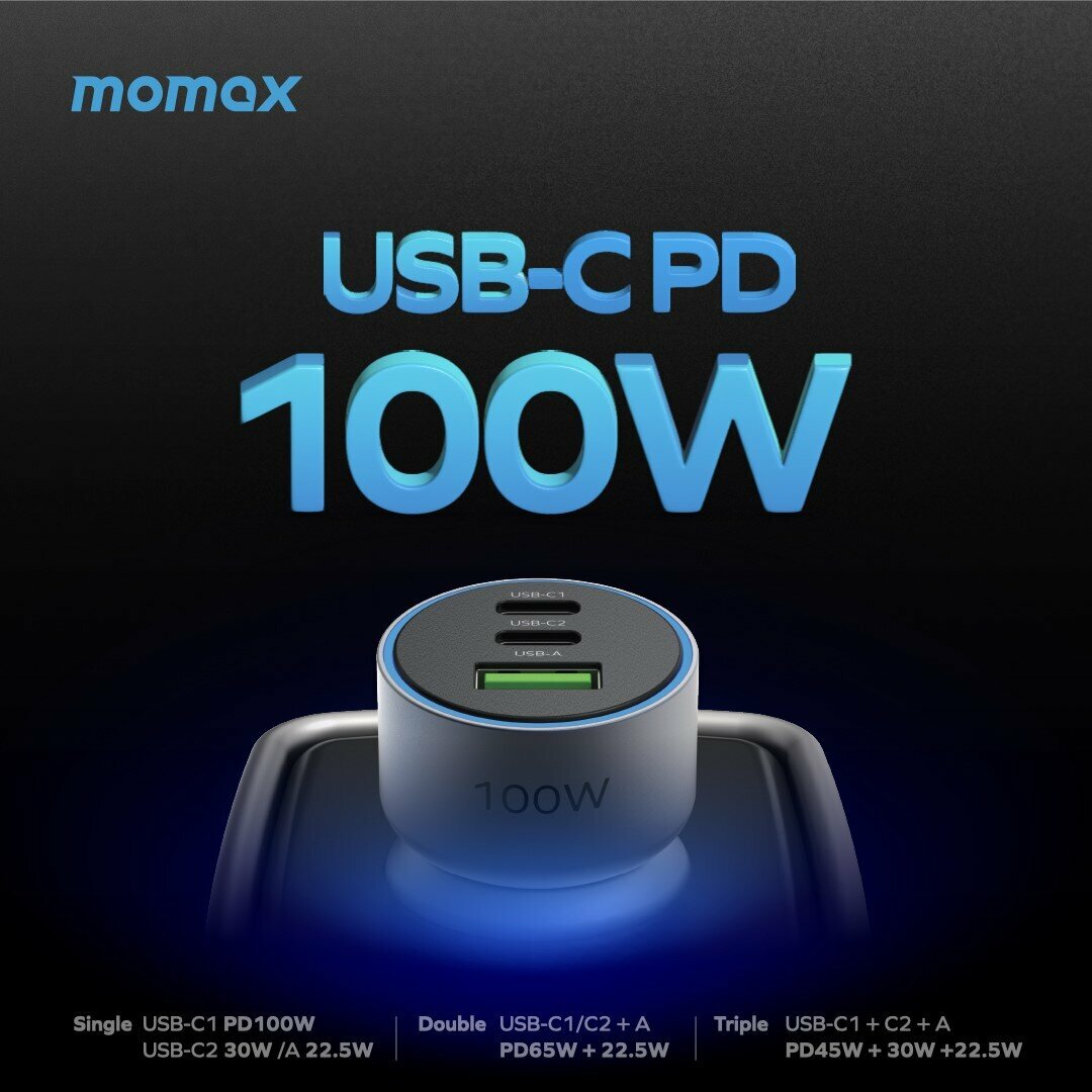 MOMAX - MoVe 100W 三重 快充車載 充電器 UC17E
