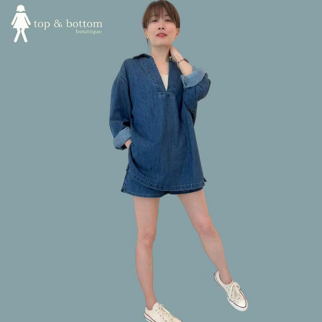 DENIM ELASTIC WAIST CASUAL SHORTS