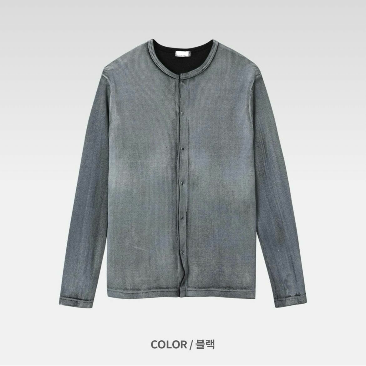 混色圓領暗直紋開胸長袖衫 JK2463