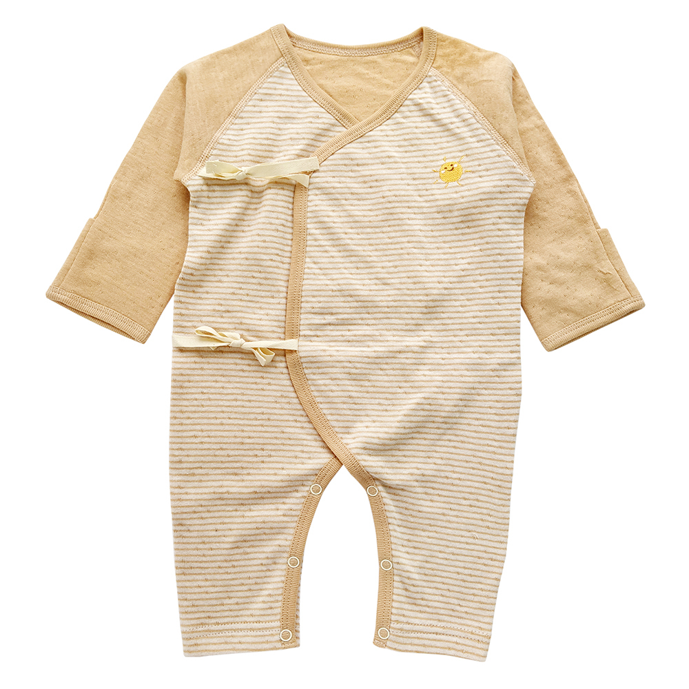 有機棉嬰兒雙層彩蝶裝肚衣-褐條 | 藍天畫布有機棉