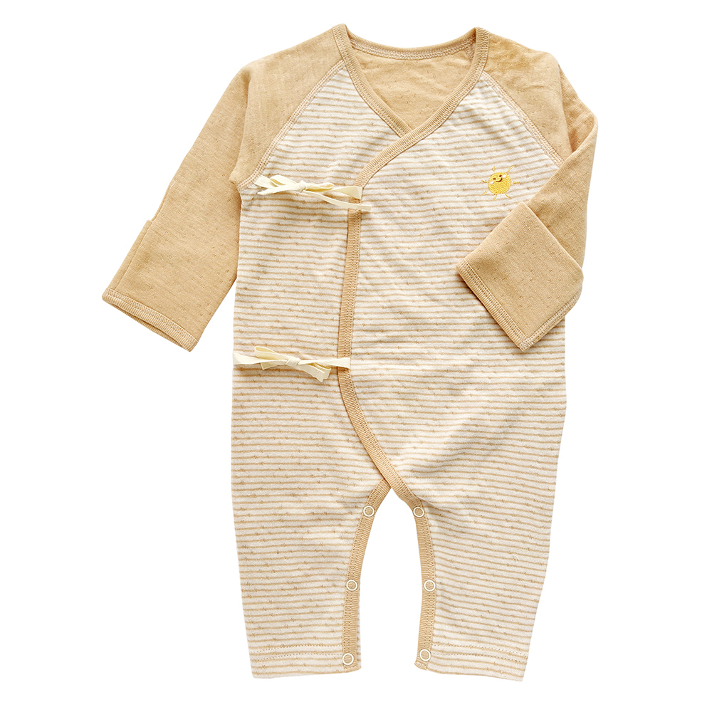 有機棉嬰兒雙層彩蝶裝肚衣-褐條 | 藍天畫布有機棉