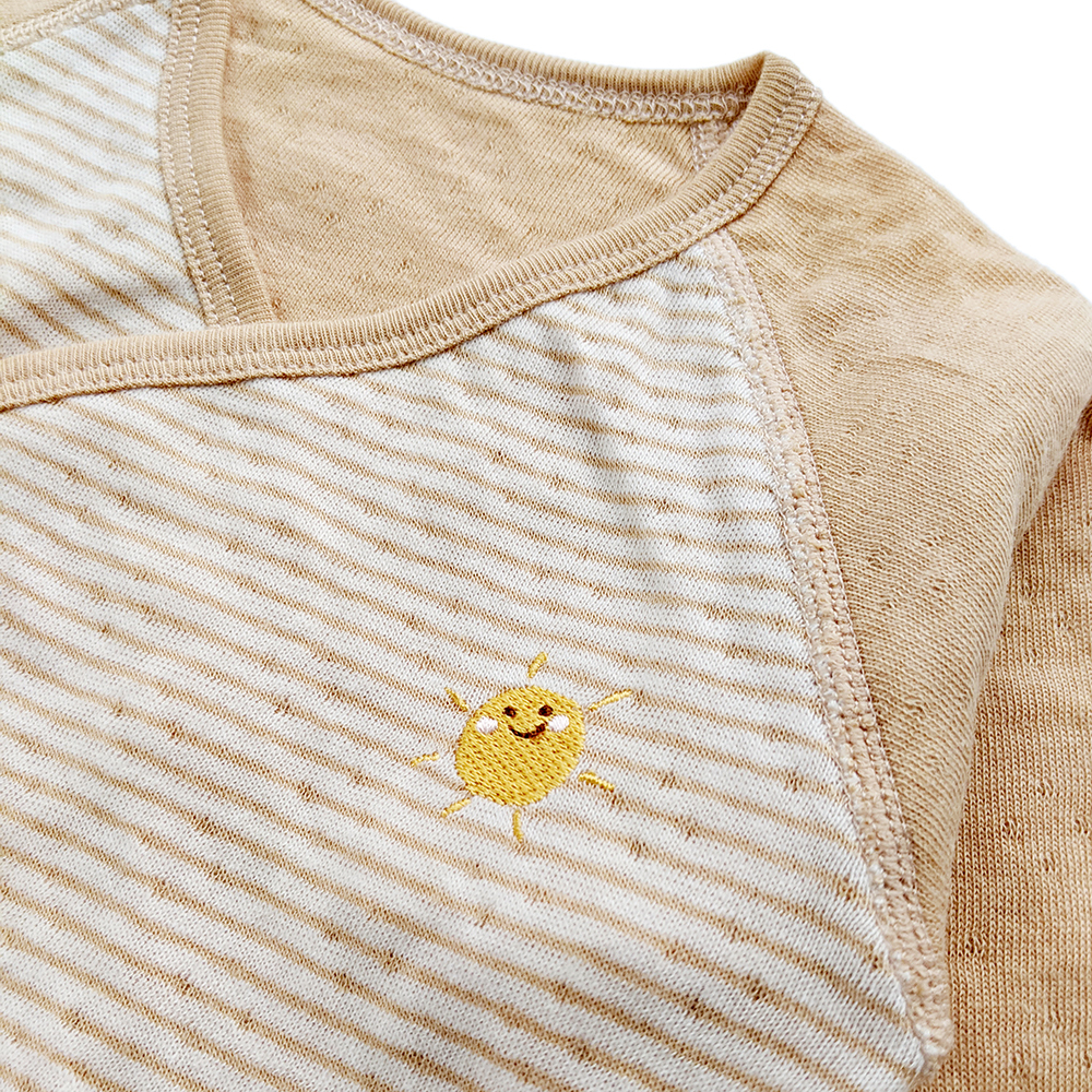 有機棉嬰兒雙層彩蝶裝肚衣-褐條 | 藍天畫布有機棉