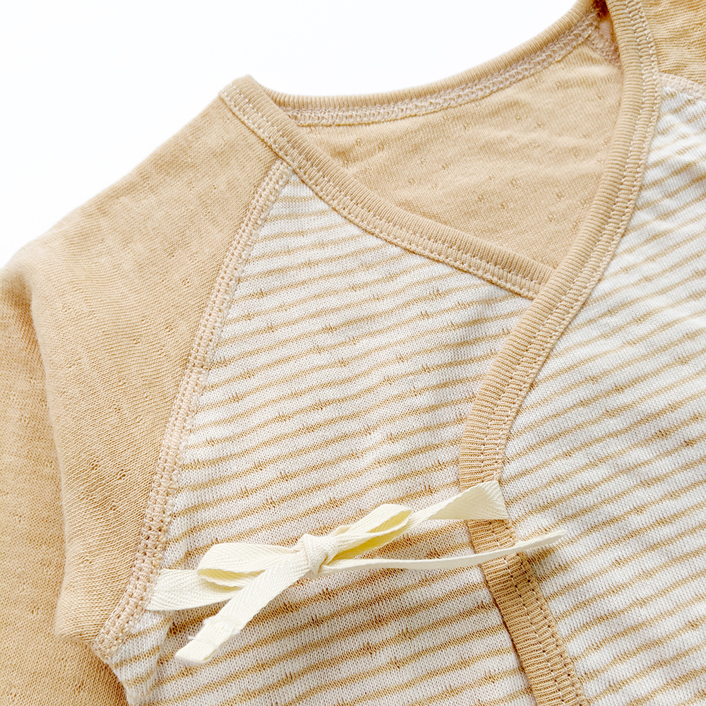 有機棉嬰兒雙層彩蝶裝肚衣-褐條 | 藍天畫布有機棉