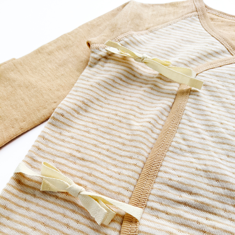 有機棉嬰兒雙層彩蝶裝肚衣-褐條 | 藍天畫布有機棉