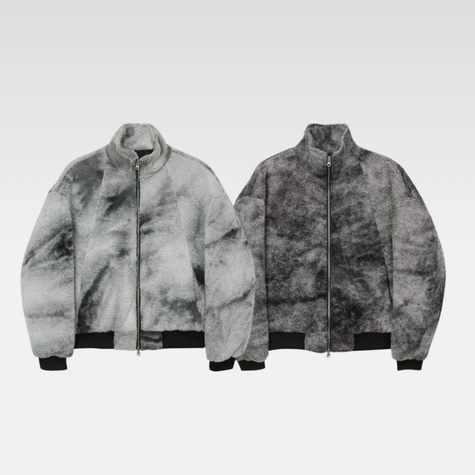 企領紮染拉鍊毛絨外套(薄夾棉) JK2465