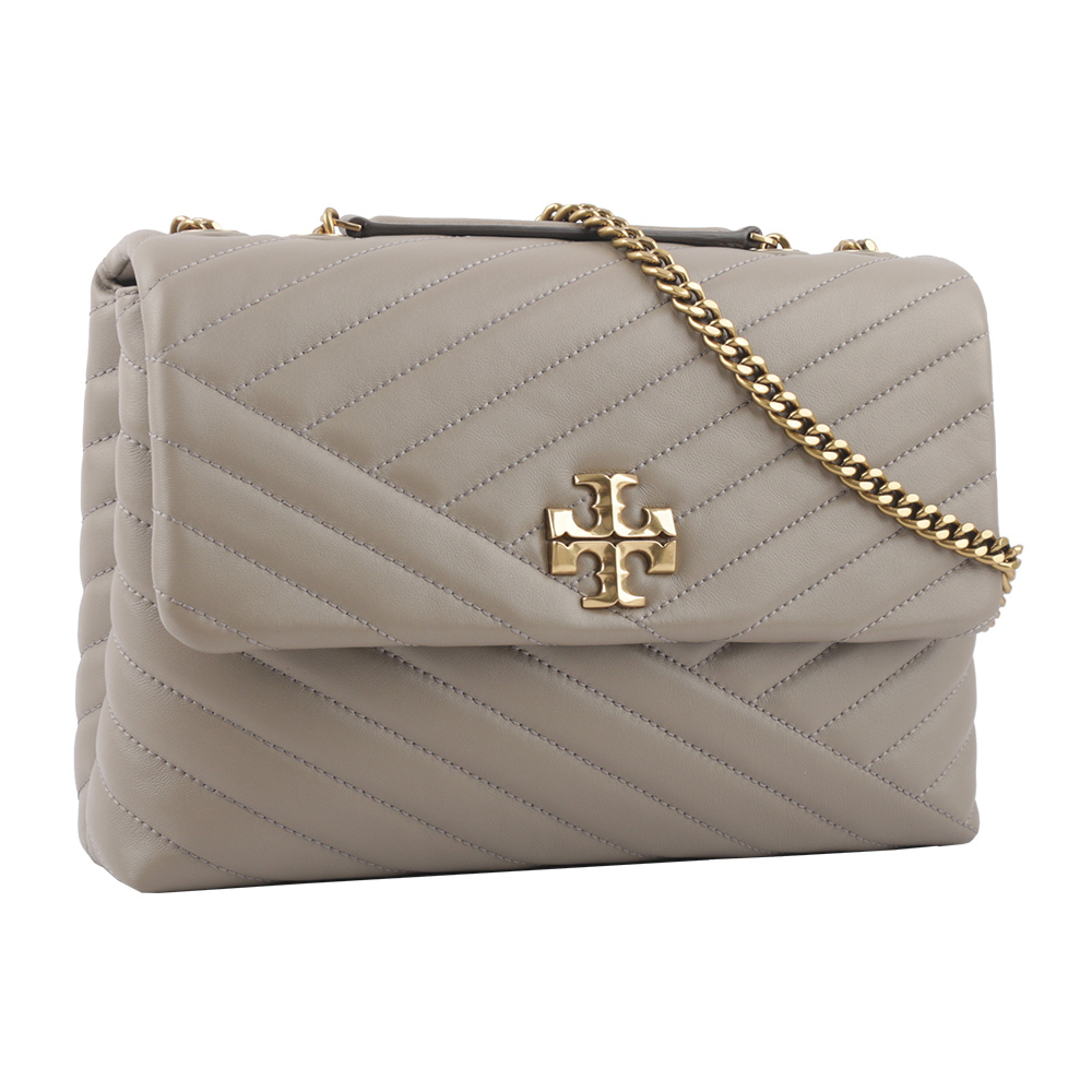 【Tory Burch】Kira 縫線設計翻蓋肩背/斜背鍊包(灰色)