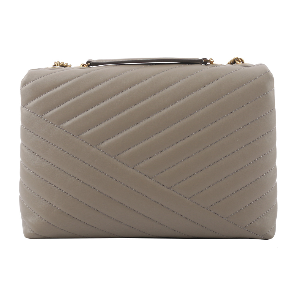 【TORY BURCH】Kira 縫線設計翻蓋肩背/斜背鍊包(灰色) 90446 082