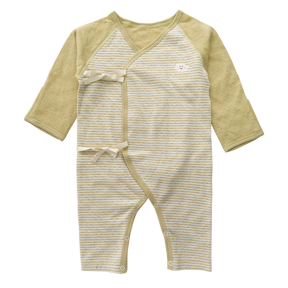 有機棉嬰兒雙層彩蝶裝肚衣-綠條| 藍天畫布有機棉