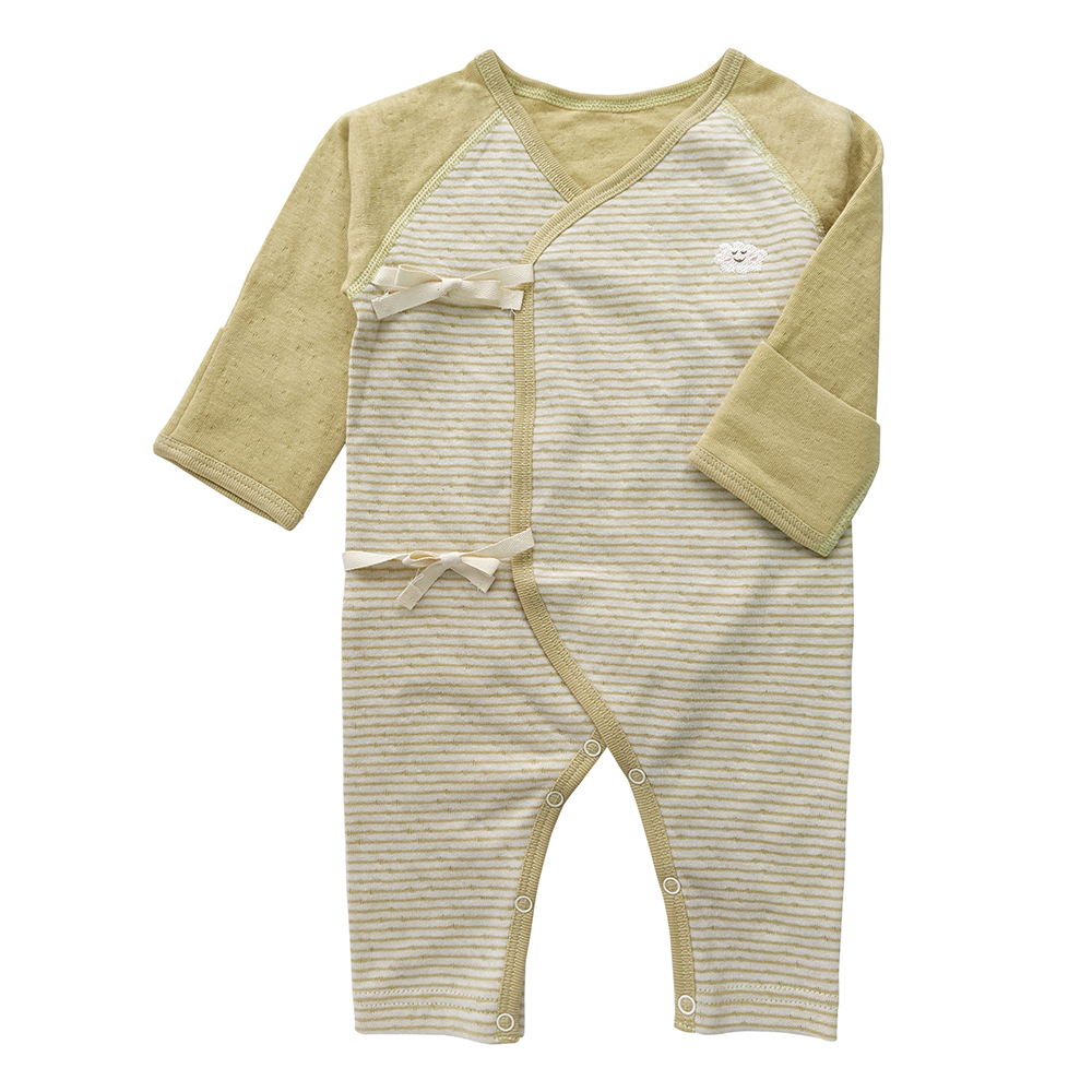 有機棉嬰兒雙層彩蝶裝肚衣-綠條| 藍天畫布有機棉