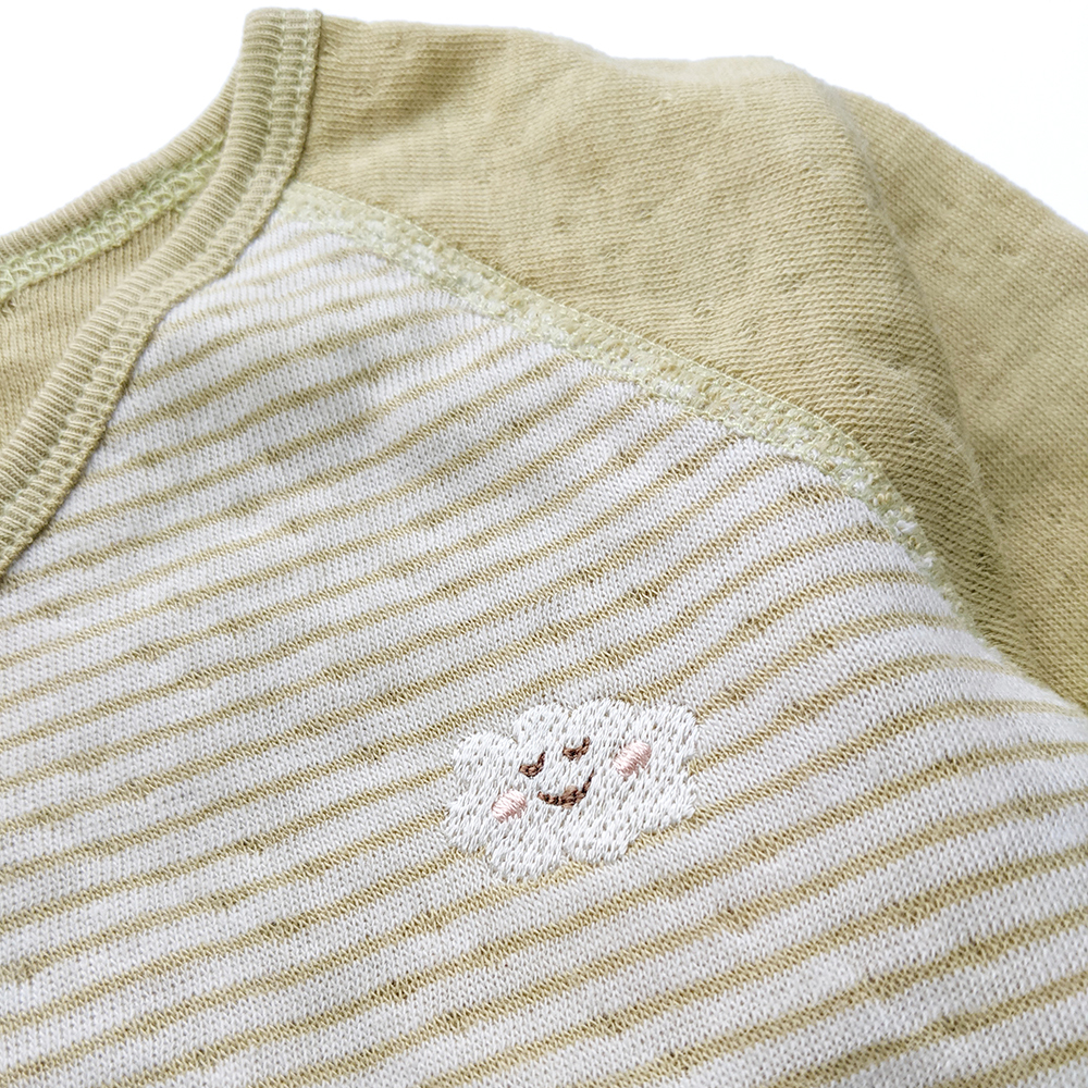 有機棉嬰兒雙層彩蝶裝肚衣-綠條| 藍天畫布有機棉