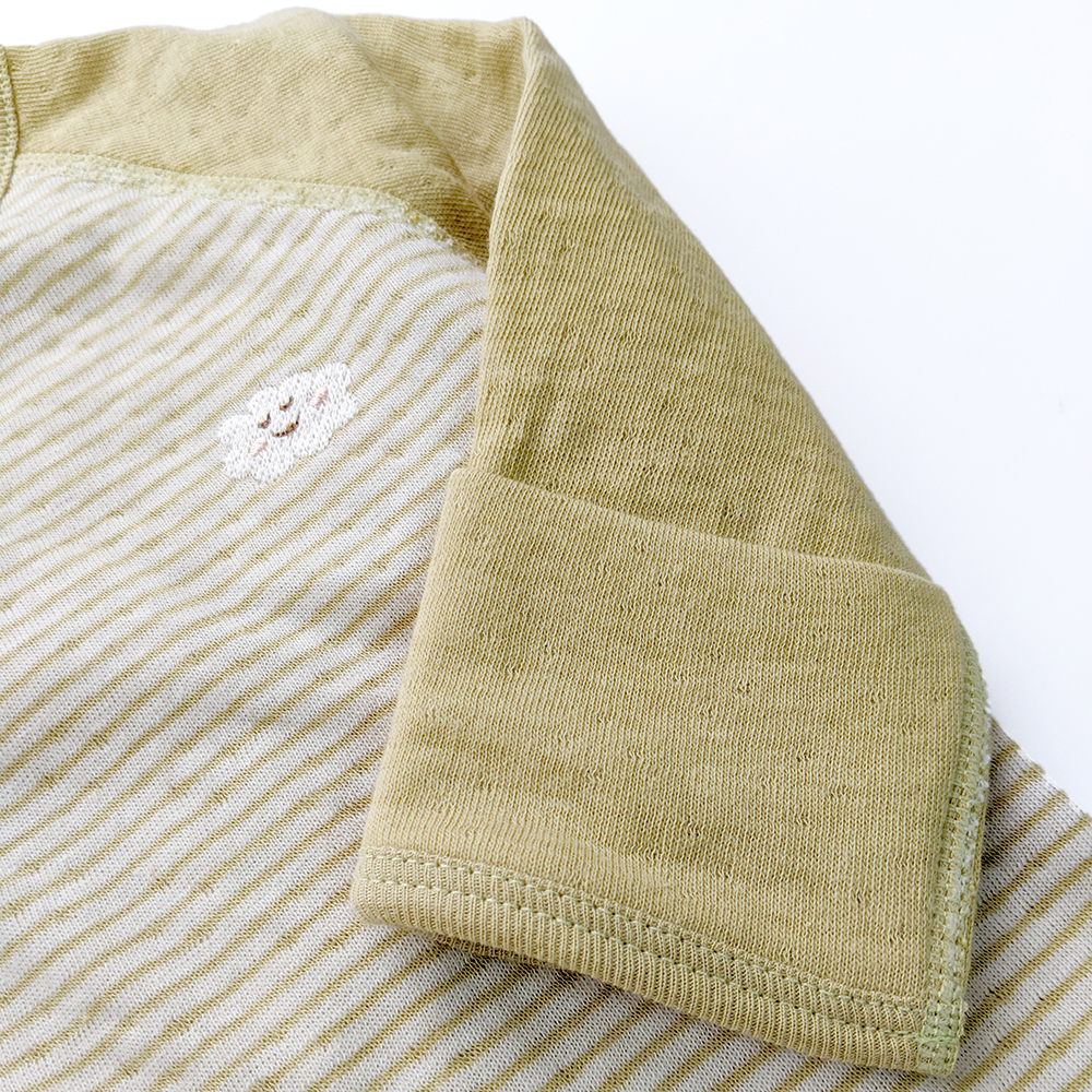 有機棉嬰兒雙層彩蝶裝肚衣-綠條| 藍天畫布有機棉