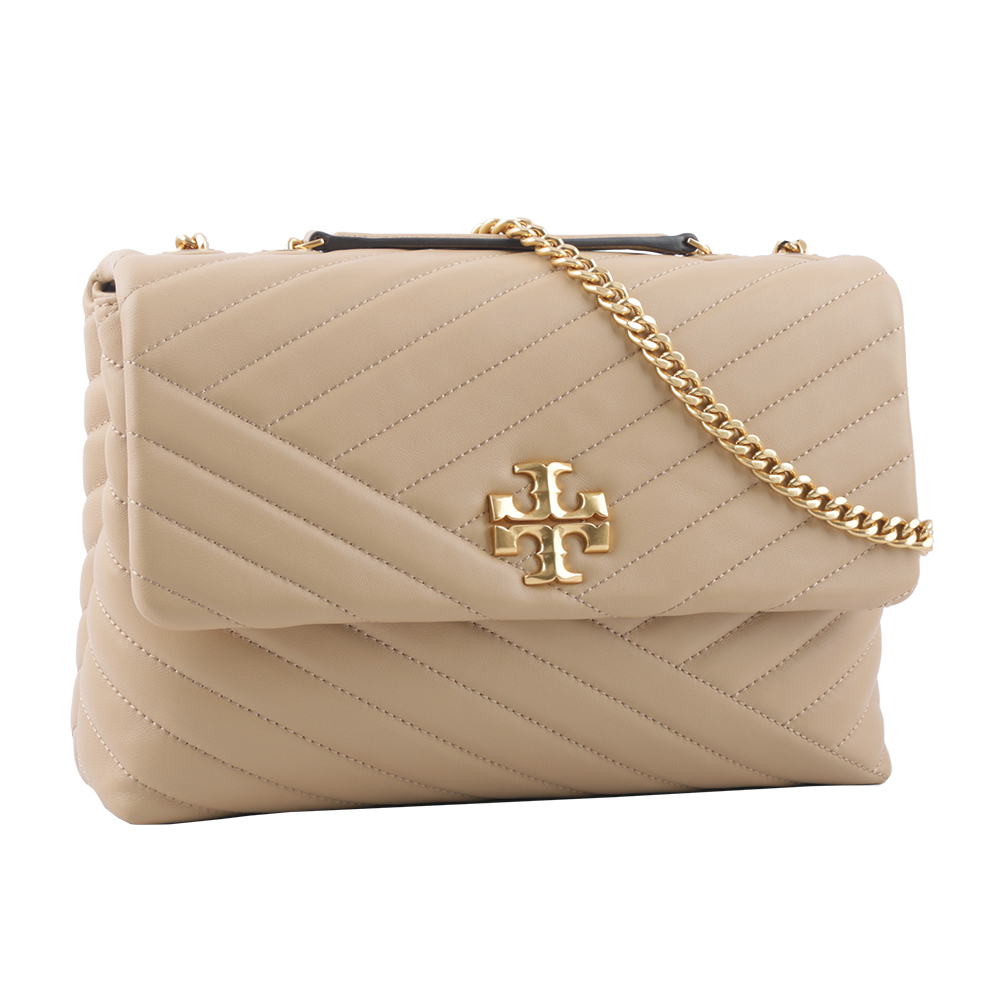 【Tory Burch】Kira 縫線設計翻蓋肩背/斜背鍊包(沙漠色)
