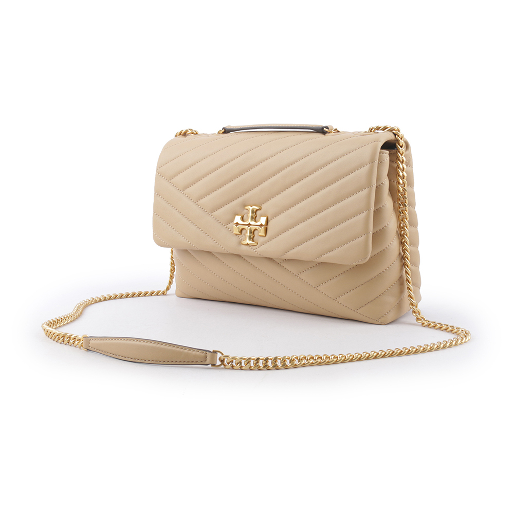 【TORY BURCH】Kira 縫線設計翻蓋肩背/斜背鍊包(沙漠色) 90446 251
