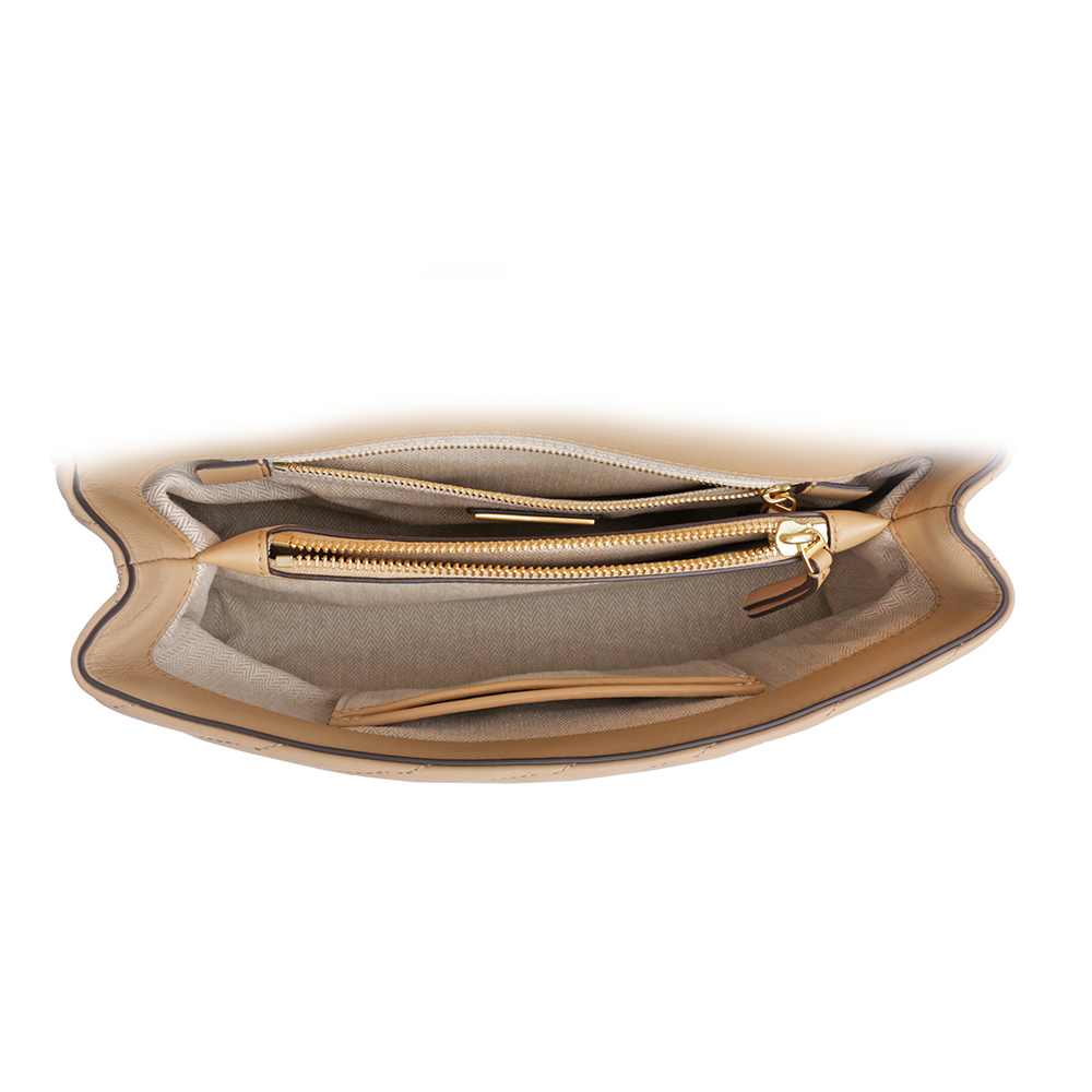 【TORY BURCH】Kira 縫線設計翻蓋肩背/斜背鍊包(沙漠色) 90446 251