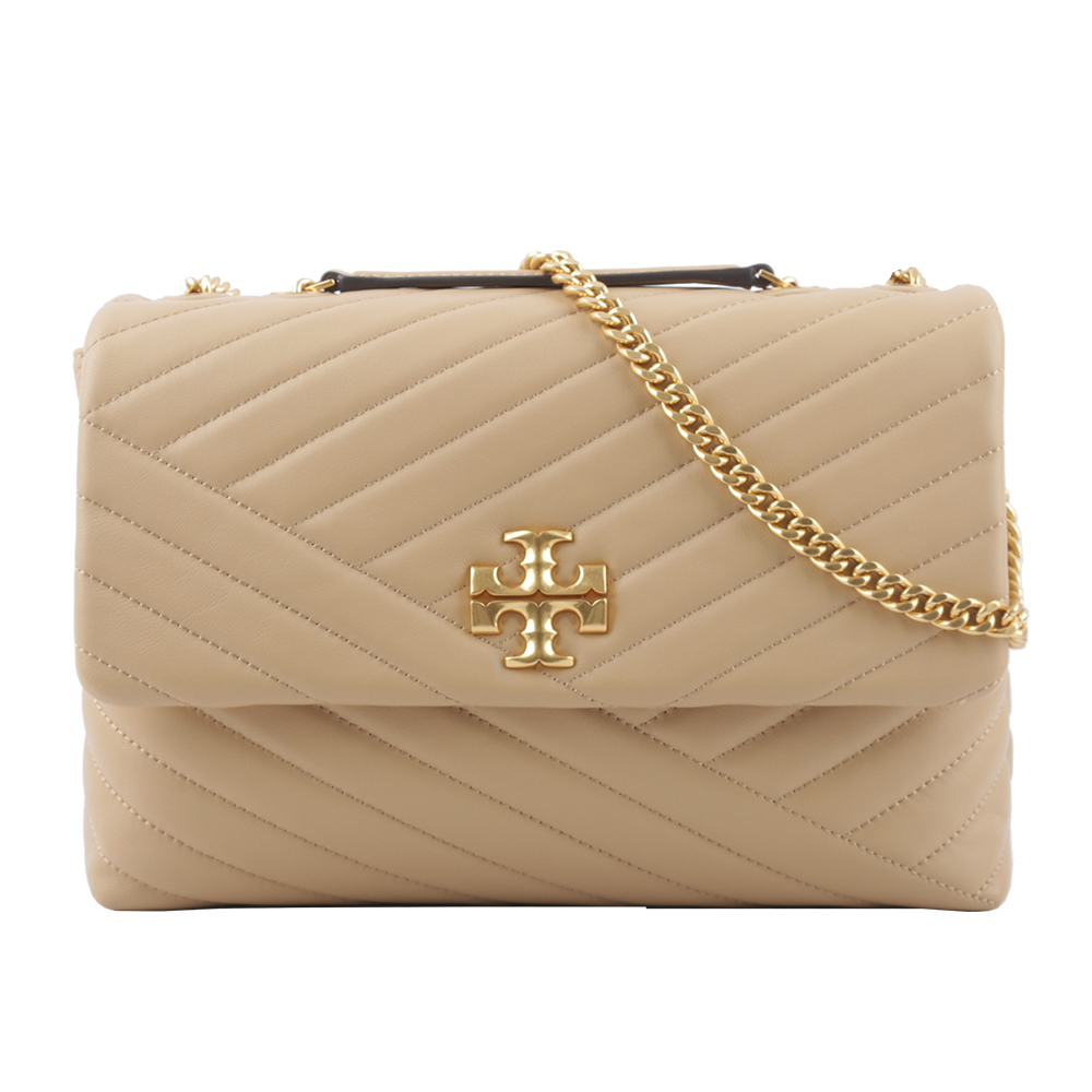 【TORY BURCH】Kira 縫線設計翻蓋肩背/斜背鍊包(沙漠色) 90446 251