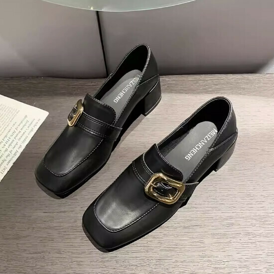 小香風方頭小皮鞋