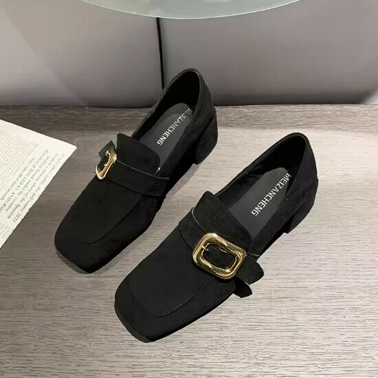 小香風方頭小皮鞋