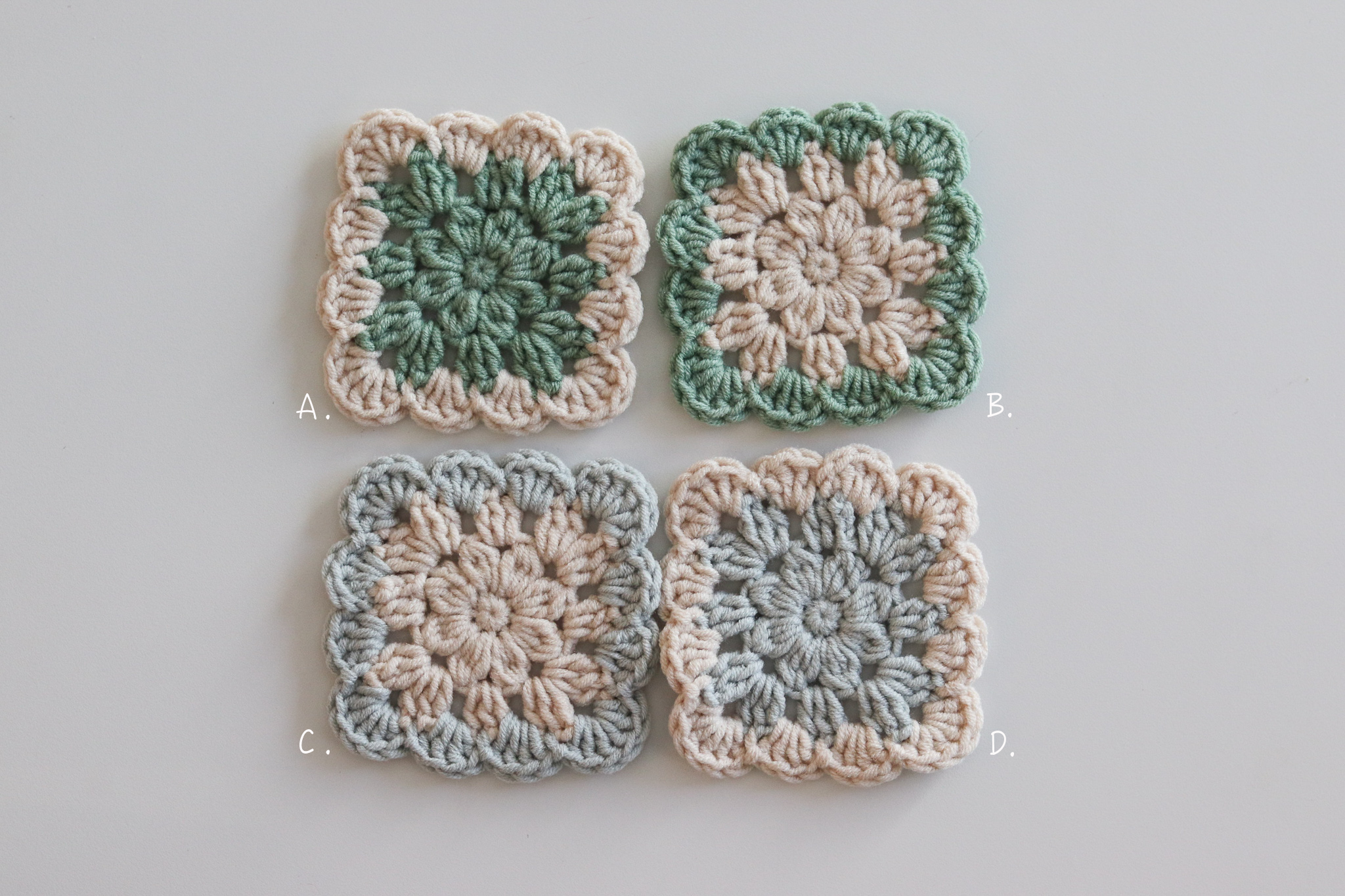 手工鉤織 牛奶棉 方形 拼色杯墊