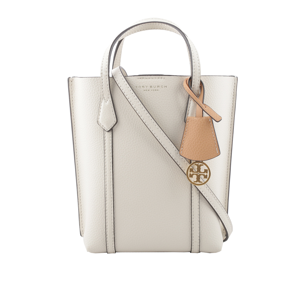 【Tory Burch】Perry 荔枝皮革三層迷你托特包(象牙白)