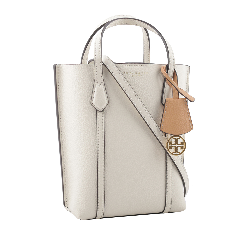 【Tory Burch】Perry 荔枝皮革三層迷你托特包(象牙白)